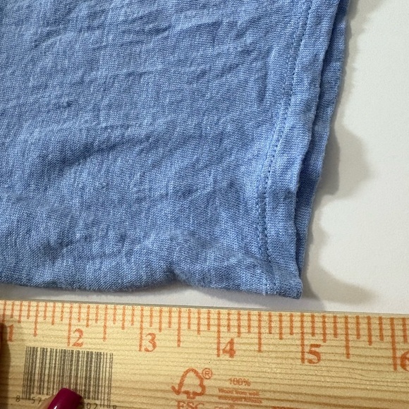 Relaxed Blue Linen V-Neck Top with Short Sleeves. Very Soft Comfy, Relaxed Fit - Picture 7 of 9